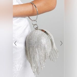 Showpo Downeti Diamente Sphere Clutch Bag in Silver Rhinestone